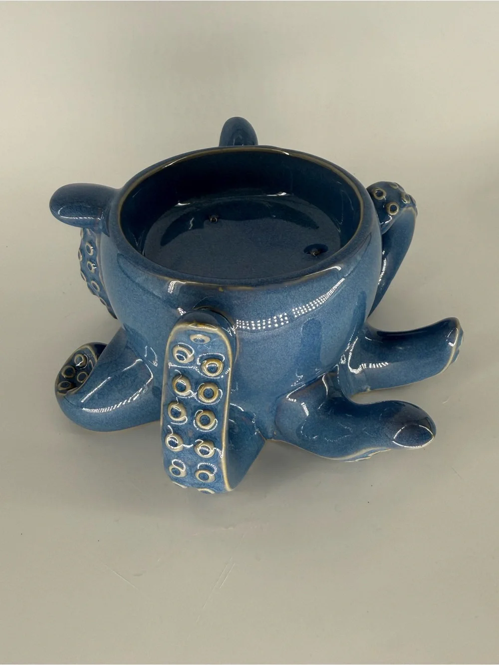 Bath Body Works Blue Octopus 3 Wick Candle Holder Ceramic Pedestal Nautical EUC